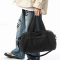 Black denim large capacity crossbody bag with adjustable strap and front zipper pocket - Black
