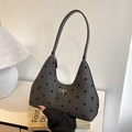 Dunkelgraue Hobo-Tasche mit Fischgrätmuster, Punkten und Stickereien im Retro-Stil - Grau