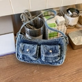 Borsa a tracolla retrò in denim lavato con tasche cargo in stile Y2K - Blu