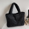 Elegant black floral jacquard tote bag with textured rose pattern for casual wear - Black