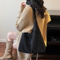 Retro black matte hobo shoulder bag in large capacity for women casual daily wear - Two-Piece Set / Black