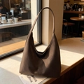 Deep brown matte leather hobo bag with large capacity and minimalist shoulder strap - Two-Piece Set / Brown
