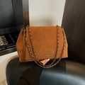 Brown vintage suede tote bag with black gold chain strap and luxury matte finish - Brown