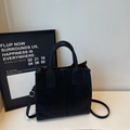 Minimalist black square tote bag in matte suede texture with top handles and shoulder strap - Black without Pendant