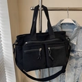 Borsa a tracolla in velluto a coste nero con tasche multiple e grande capacità - Nero