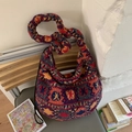Boho style oversized fuzzy tote bag with colorful ethnic patterns and thick twisted strap - Hexagram