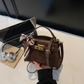 Dark brown square crossbody bag in faux leather and suede with gold twist lock - Coffee