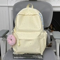 Hellgelber Campus Rucksack mit Sternenmuster und rosa Donut Anhänger für Schüler - Mit Anhänger / Gelb
