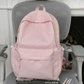 Pink canvas backpack featuring colorful polka dots and side VAKD lettering detail - No Pendant / Pink