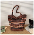 Borsa tote in lana d'agnello etnica con motivi geometrici arancioni e blu autunno - Arancione