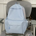 Light blue floral backpack for students with side pockets on a striped chair - No Pendant / Blue