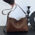 Bolso tote de cuero marrón caramelo con correa ancha y silueta suave y relajada - Marrón Relajado