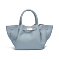 Elegant misty blue winged tote bag in lychee pattern leather with gold buckle - Light Blue