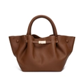 Sac fourre-tout marron foncé en cuir grainé avec fermoir doré et grande capacité chic - Beige