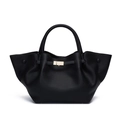 Sac fourre-tout noir à ailes en cuir grainé avec détails métalliques dorés chic - Noir
