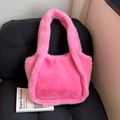 Vibrant bright pink plush tote bag in soft faux fur with a minimalist design - Pink
