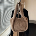 Brown faux fur tote bag with a soft texture and spacious interior for winter styling - Brown
