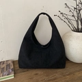 Elegante borsa hobo in camoscio nero con grande capacità e cuciture verticali - Nero