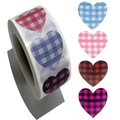 Plaid heart sticker roll in various colors including red blue and pink for gift wrapping - 2.5cm / Colorful
