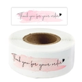 Rouleau d'autocollants Thank You rectangulaires blancs avec aquarelle rose et cœur - Style A / Rouleau Standard