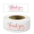Autocollants de remerciement 75x25mm avec aquarelle rose pour commandes de petites entreprises - Style B / Rouleau Standard