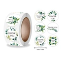 6-design green botanical flower Thank You roll stickers with eucalyptus and floral patterns - 1 Inch / Black/Green