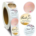 Quattro rotoli di adesivi Thank You tondi in oro, bianco e rosa per pacchi regalo - 1 pollice (25mm)