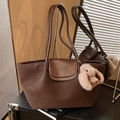 Vintage brown suede tote bag with contrast stitching and a plush bunny charm - With Charm / Light Coffee