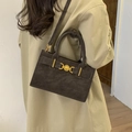 Bolso de mano retro gris oscuro con cierre de corazón dorado y correa desmontable - PU Café