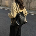 Bolso tote grande de cuero sintético negro con cordón para el trayecto diario al trabajo - Juego de bolsos de hombro / Negro