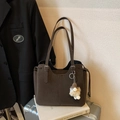 Fashionable dark brown suede tote bag with plush sheep charm for daily commuting - Coffee With Pendant