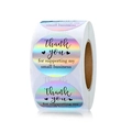 Rotolo di adesivi Thank You olografici arcobaleno con design a cuore per aziende - Stile Business (Grazie/Cuore) / 1,5 pollici (38mm)