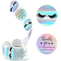 Adesivi olografici arcobaleno THANK YOU con ciglia per confezioni regalo di piccole imprese - Stile Business Occhi (Ciglia/Grazie) / 1,5 pollici (38mm)