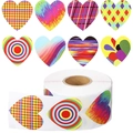 Rainbow heart stickers roll with 8 colorful patterns for Valentine gift packaging - Model 06 * 25mm (1 Inch)