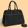 Bolso tote negro mate minimalista con pespuntes en contraste y correa desmontable - Negro