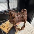 Borsa vintage a quadretti marroni con stampe di orsetti e fibbia a fiocco argento - Marrone