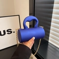 Mini sac cylindrique bleu foncé mat en acrylique avec bandoulière dorée - Bleu