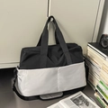 Minimalist black and white contrast large travel duffel bag with adjustable shoulder strap - Gray