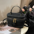 Sac seau noir avec texture crocodile et poignée supérieure au style élégant français - Noir