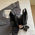 Black dumpling bag in matte suede and smooth leather with metal logo plaque - No Charm Style / Black