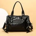 Black vintage motorcycle tote bag in PU leather with bronze rivets and adjustable strap - Black