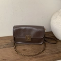Borsa a tracolla marrone scuro in pelle cerata vintage con catena dorata di lusso - PU Caffè