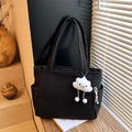 Bolso tote grande de pana negra con colgante de nube para uso diario casual - Negro con colgante
