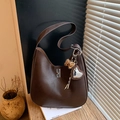 Retro dark brown matte saddle bag with silver twist lock and leopard print charm - Coffee with Pendant