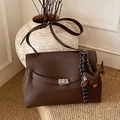 Dark brown pebbled leather tote bag with silver clasp and dachshund charm detail - With Charm / Coffee