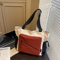 Borsa tote in tela alla moda di grande capacità con giunzioni multicolore e lacci - Arancione