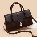 Sac à main marron foncé en cuir et daim avec fermoir argenté et doubles anses - Marron