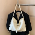Chic cream white leather shoulder bag with sleek silver rings and minimalist design - No Pendant / White