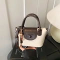 Retro cream and dark coffee colorblock soft leather handbag with adjustable strap - White
