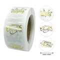 Roll of 1-inch gold foil Merry Christmas stickers with reindeer and star patterns - Reindeer and Moon Pattern (Style A)
